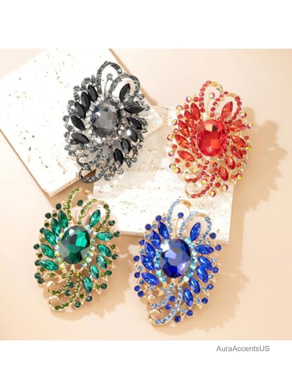 Large Crystal Floral Brooch Pin for Women Dress Hat Shawl Decoration - Picture 6 of 6